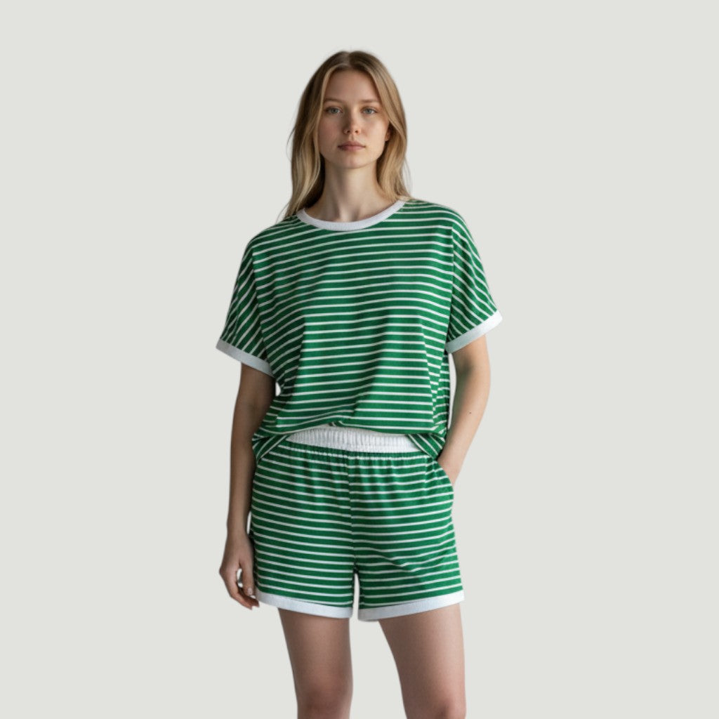 Stylish Women's Short Sleeve Top and Shorts Set-Bon Voyage Vintage