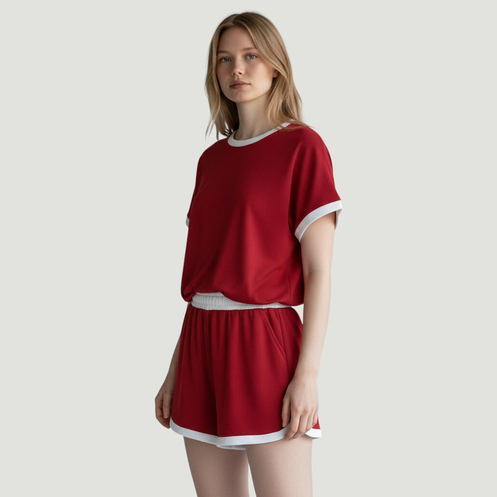 Stylish Women's Short Sleeve Top and Shorts Set-Bon Voyage Vintage