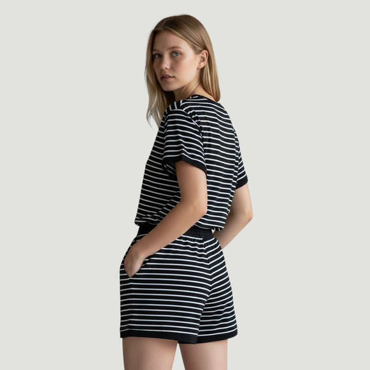 Stylish Women's Short Sleeve Top and Shorts Set-Bon Voyage Vintage