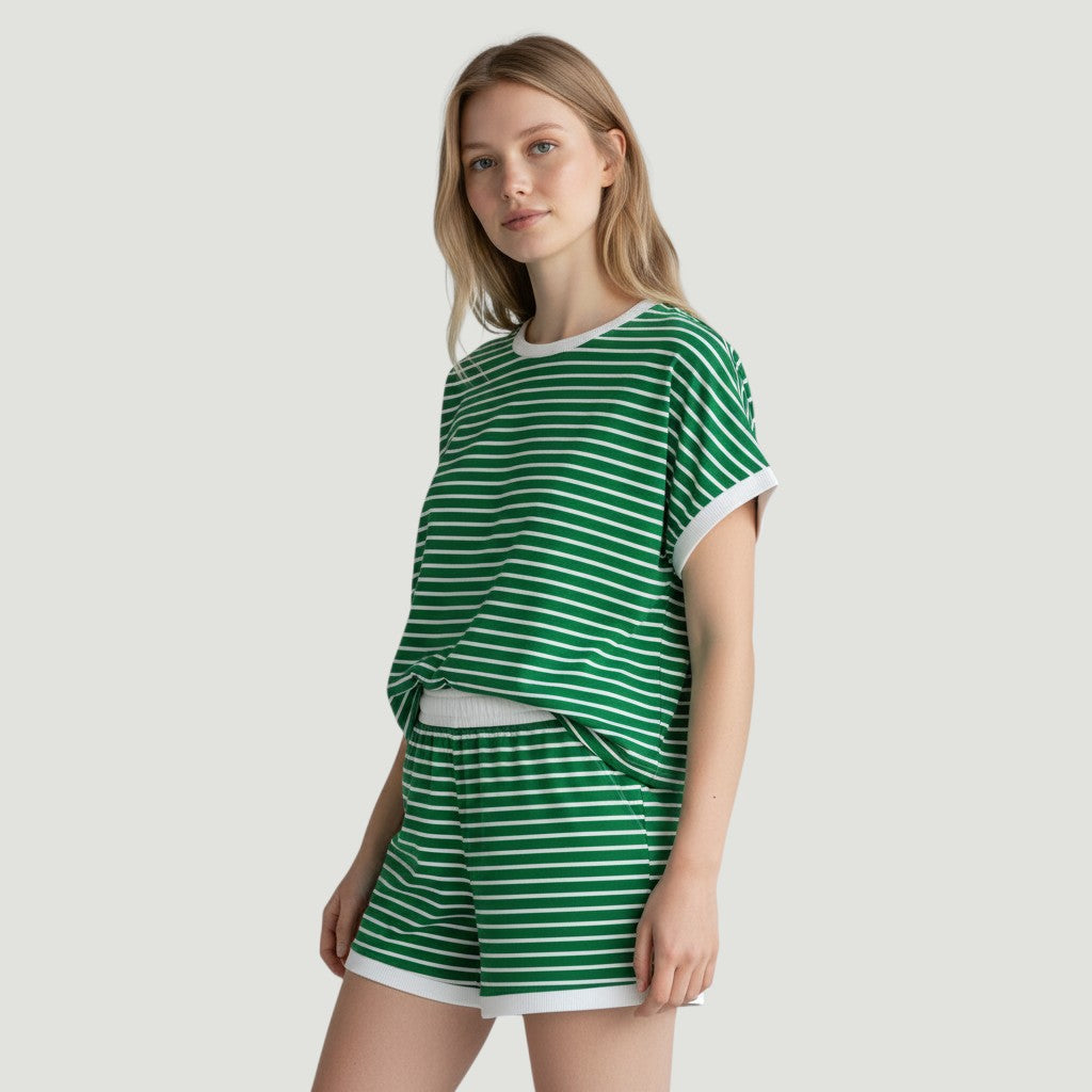 Stylish Women's Short Sleeve Top and Shorts Set-Bon Voyage Vintage