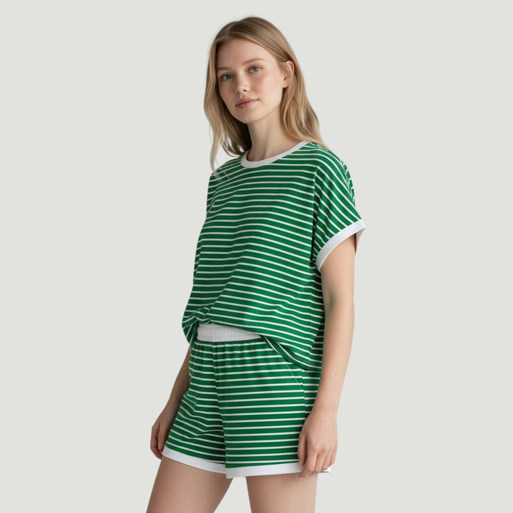 Stylish Women's Short Sleeve Top and Shorts Set-Bon Voyage Vintage