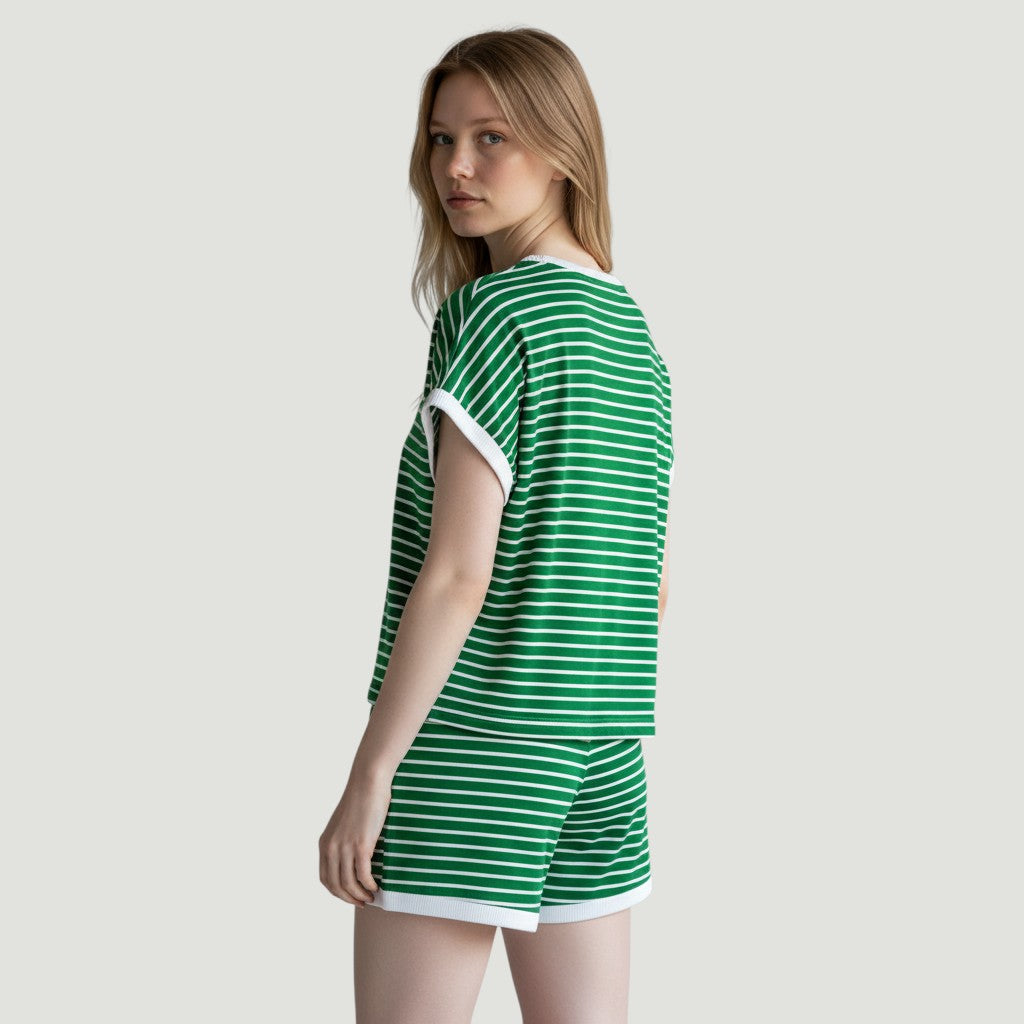 Stylish Women's Short Sleeve Top and Shorts Set-Bon Voyage Vintage