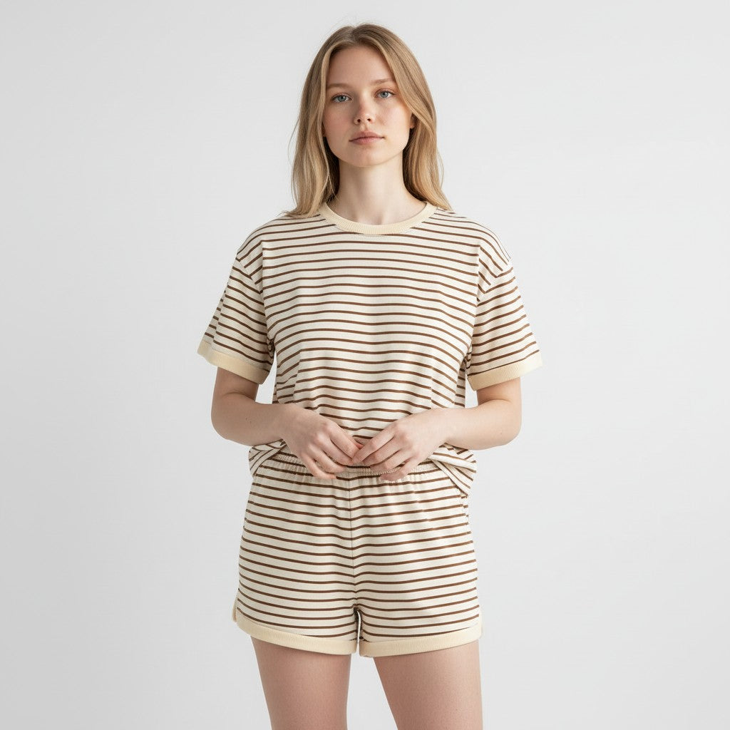 Stylish Women's Short Sleeve Top and Shorts Set-Bon Voyage Vintage