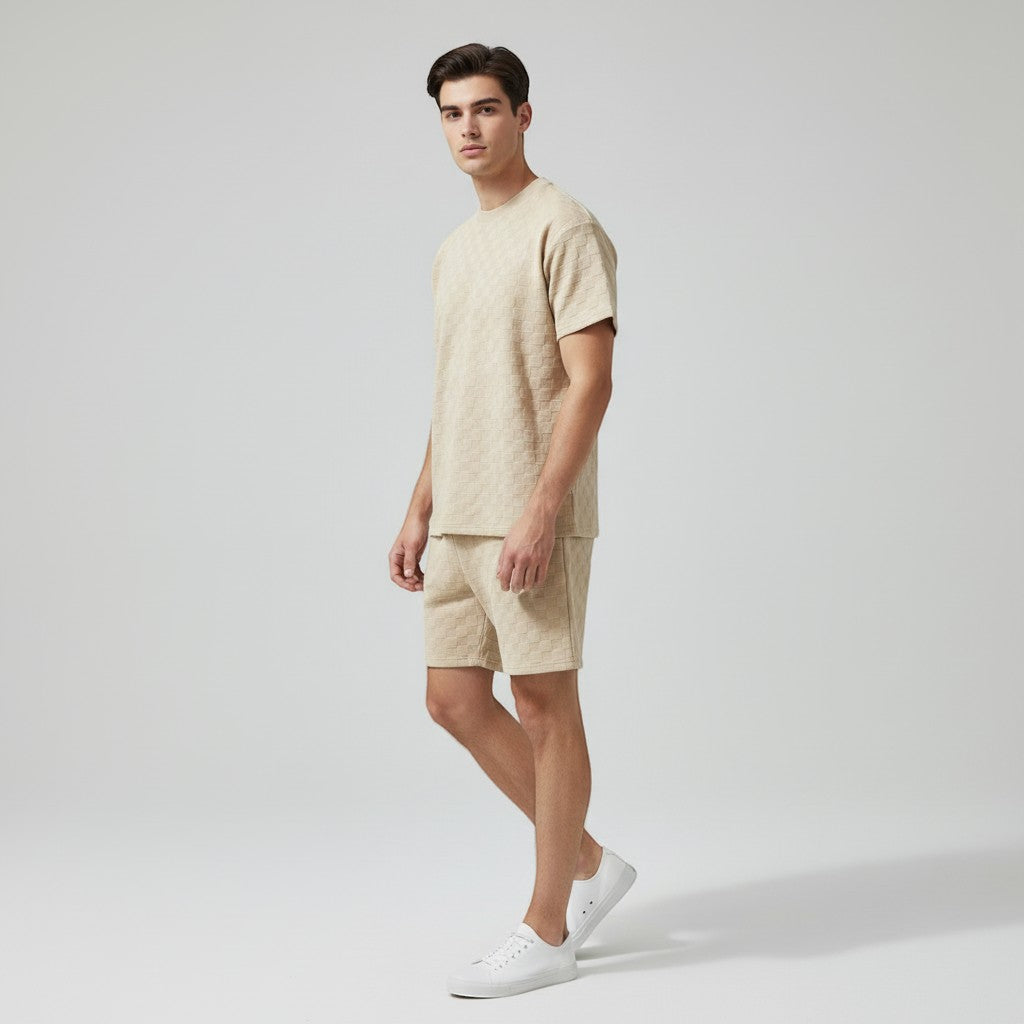 Textured Short Sleeve T-Shirt and Shorts Set for Men-Bon Voyage Vintage