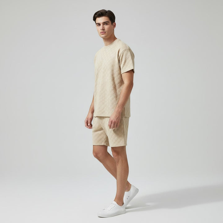 Textured Short Sleeve T-Shirt and Shorts Set for Men-Bon Voyage Vintage