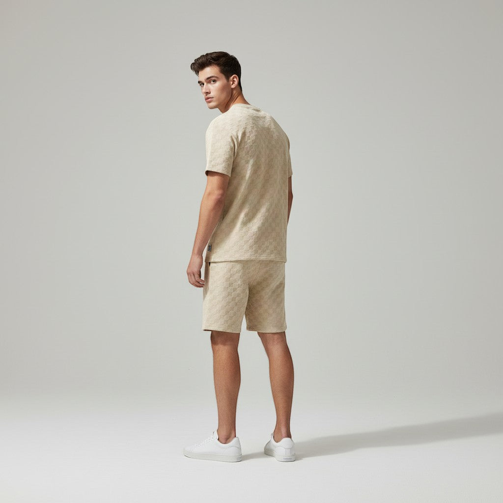 Textured Short Sleeve T-Shirt and Shorts Set for Men-Bon Voyage Vintage