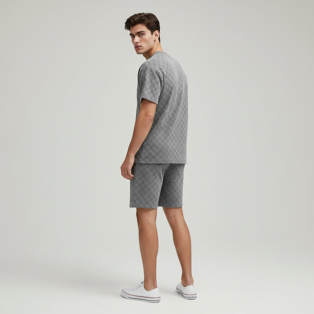 Textured Short Sleeve T-Shirt and Shorts Set for Men-Bon Voyage Vintage