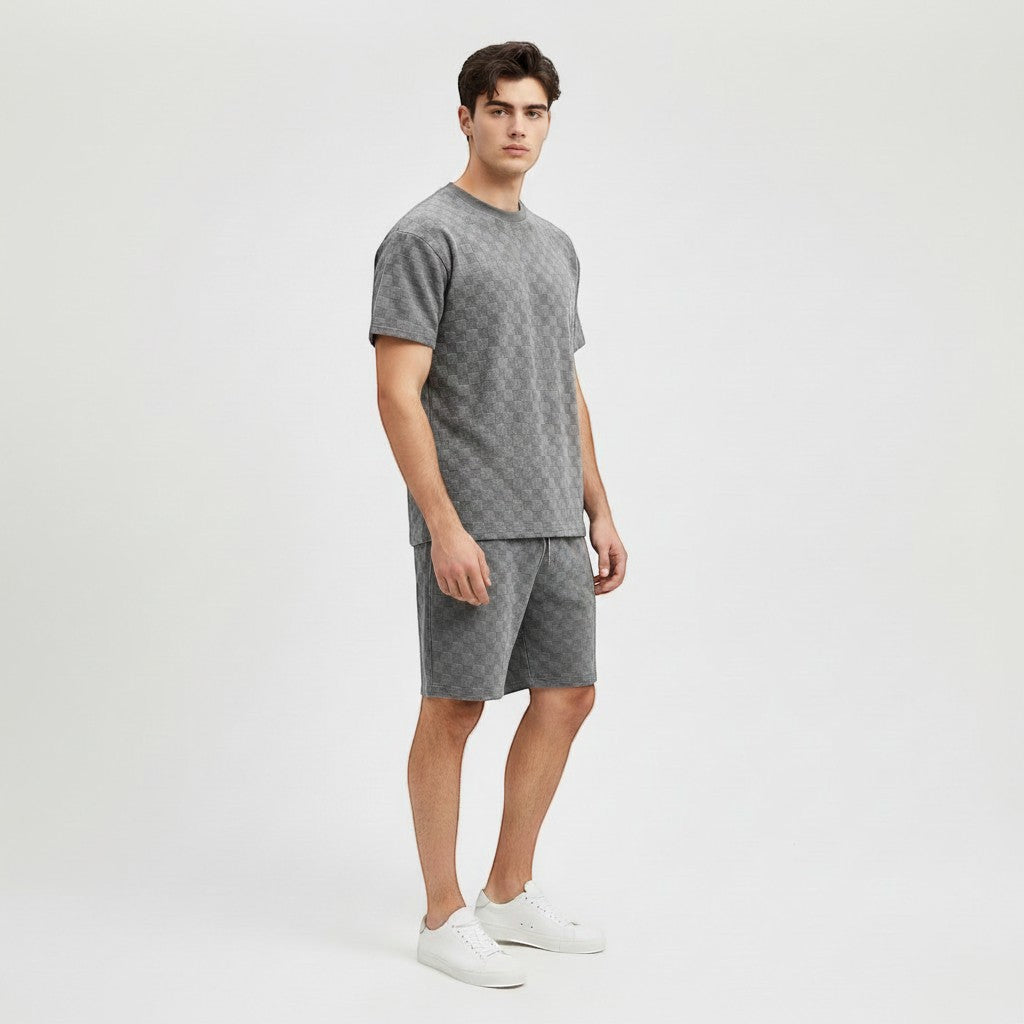 Textured Short Sleeve T-Shirt and Shorts Set for Men-Bon Voyage Vintage