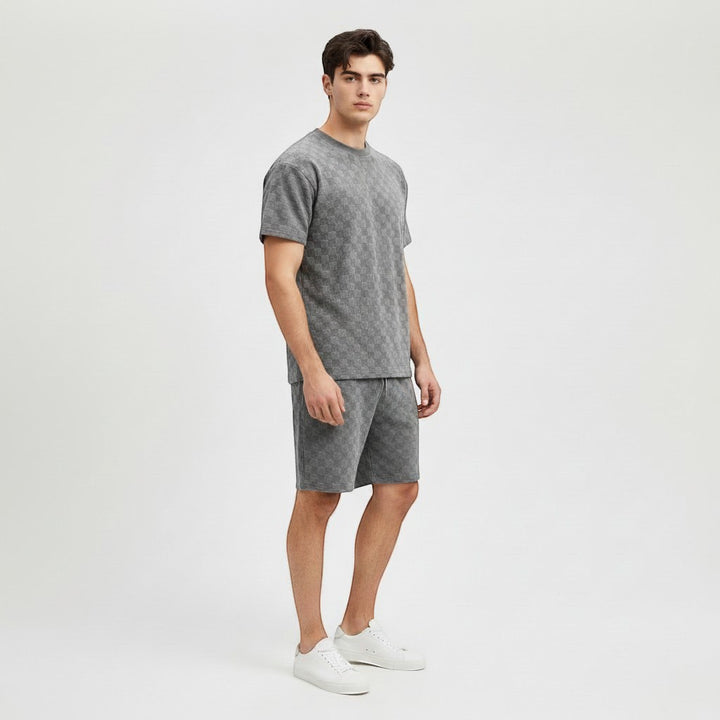 Textured Short Sleeve T-Shirt and Shorts Set for Men-Bon Voyage Vintage
