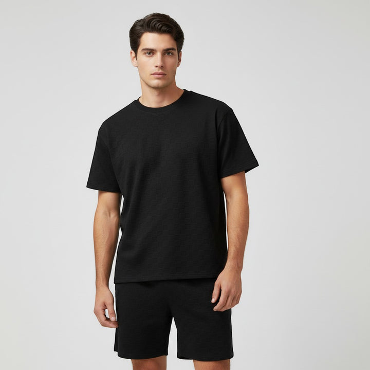 Textured Short Sleeve T-Shirt and Shorts Set for Men-Bon Voyage Vintage