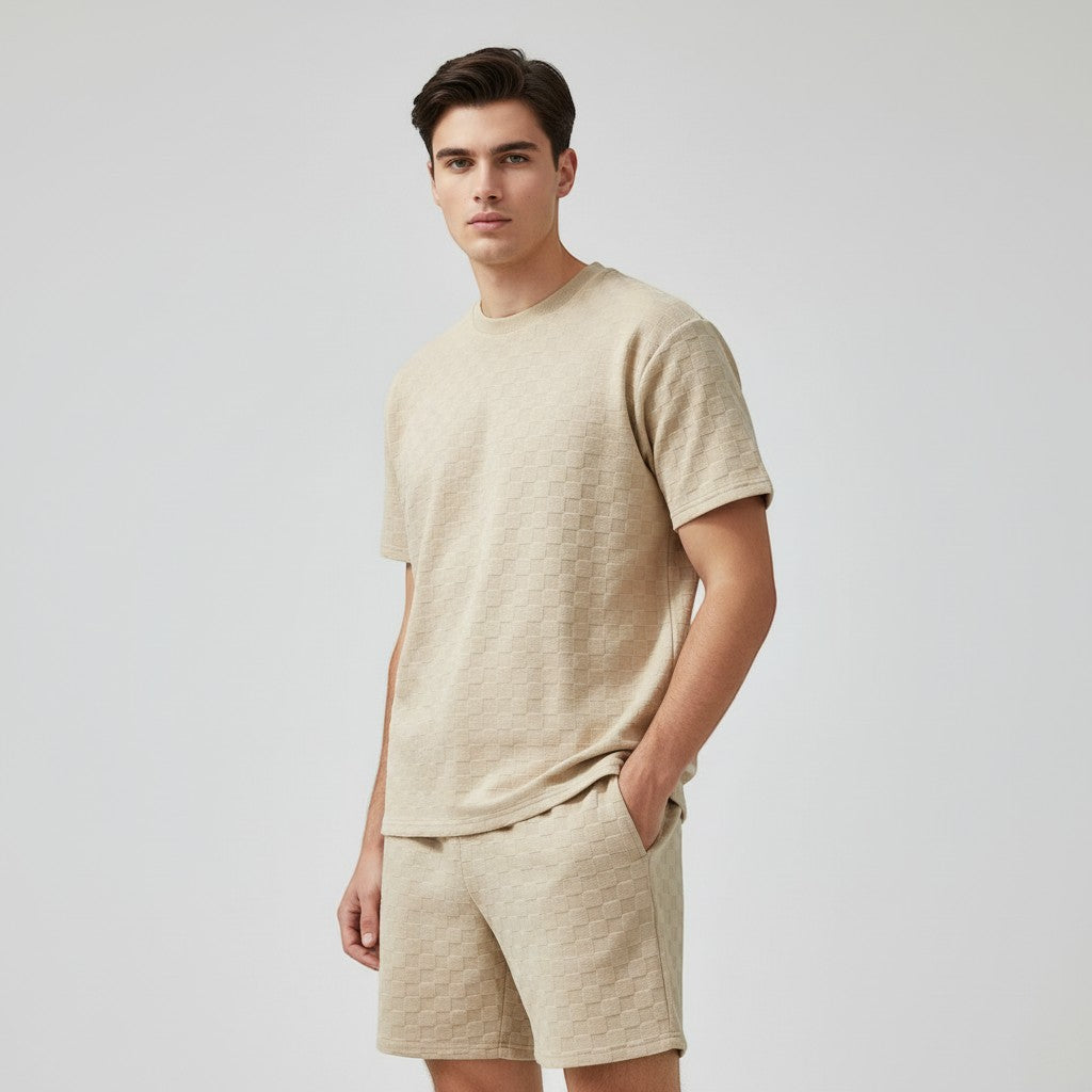 Textured Short Sleeve T-Shirt and Shorts Set for Men-Bon Voyage Vintage