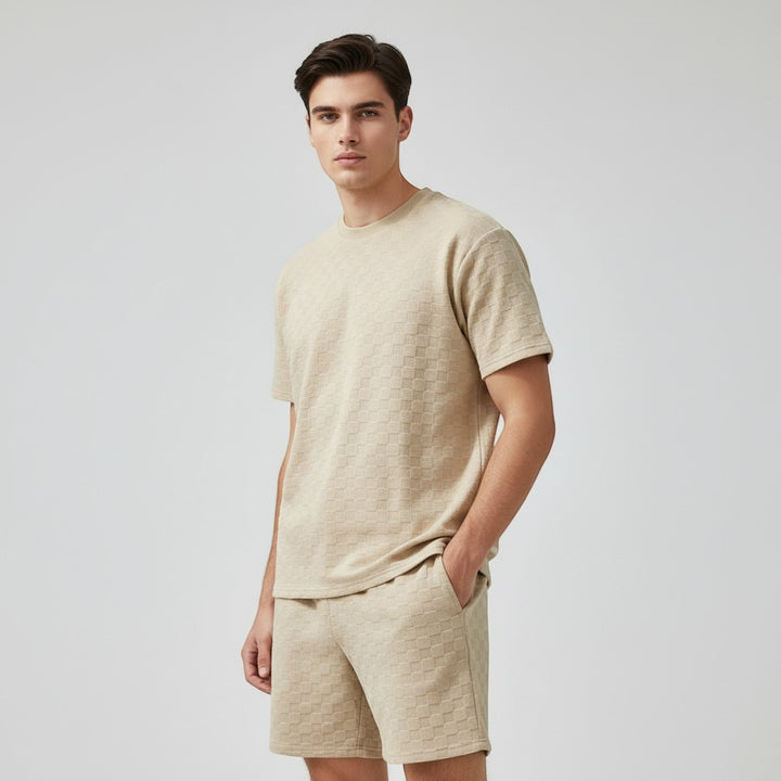 Textured Short Sleeve T-Shirt and Shorts Set for Men-Bon Voyage Vintage