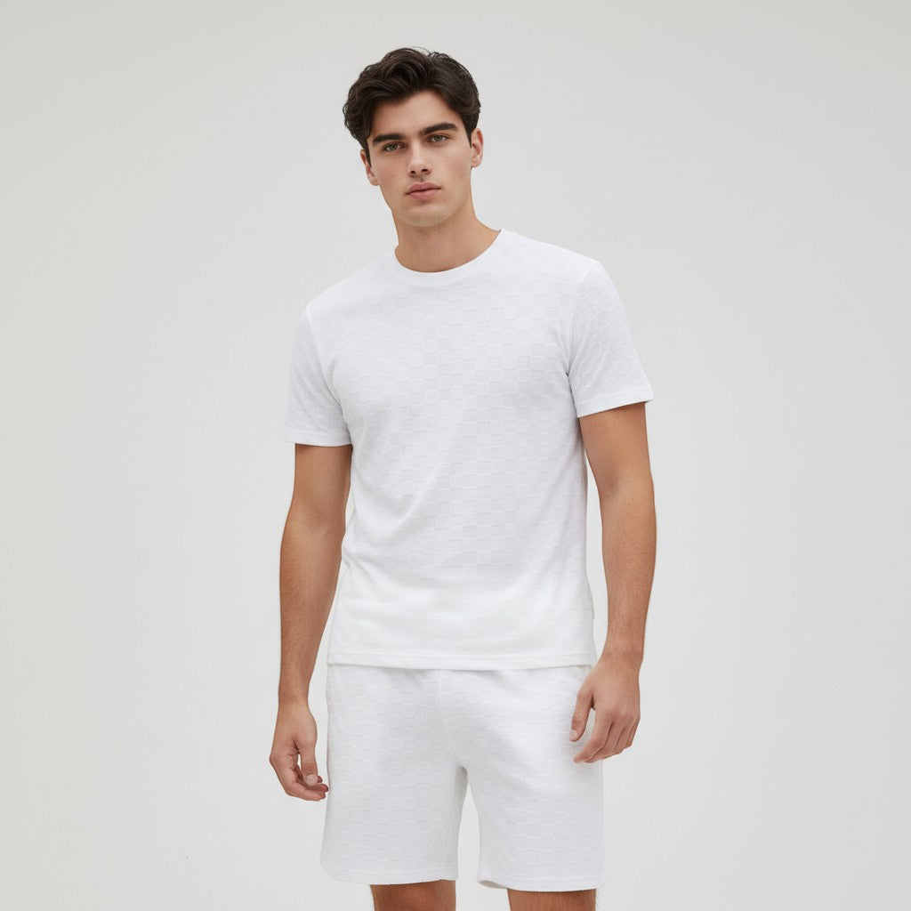 Textured Short Sleeve T-Shirt and Shorts Set for Men-Bon Voyage Vintage