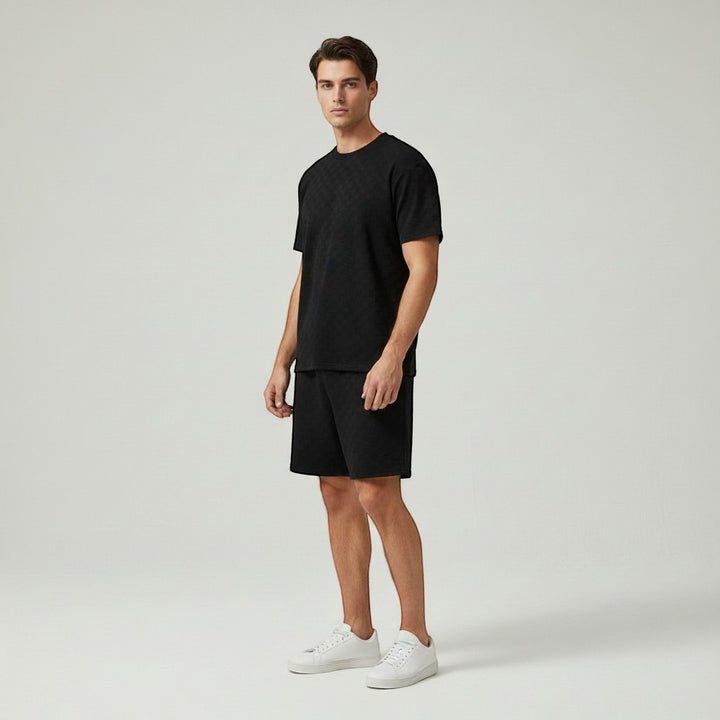 Textured Short Sleeve T-Shirt and Shorts Set for Men-Bon Voyage Vintage