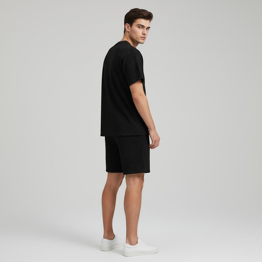 Textured Short Sleeve T-Shirt and Shorts Set for Men-Bon Voyage Vintage