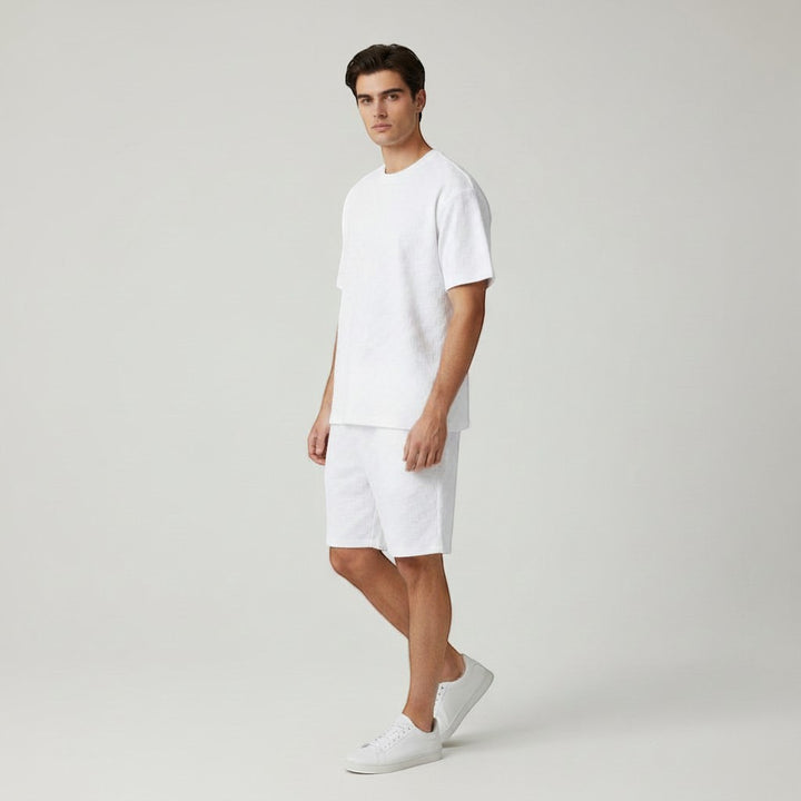 Textured Short Sleeve T-Shirt and Shorts Set for Men-Bon Voyage Vintage