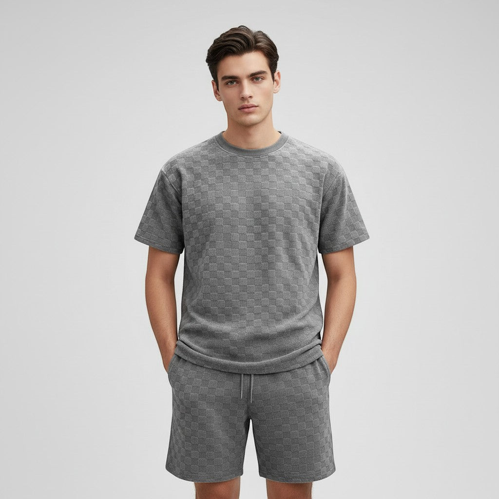 Textured Short Sleeve T-Shirt and Shorts Set for Men-Bon Voyage Vintage