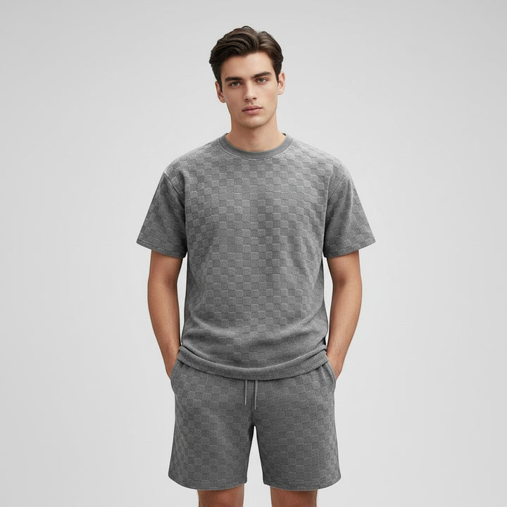 Textured Short Sleeve T-Shirt and Shorts Set for Men-Bon Voyage Vintage
