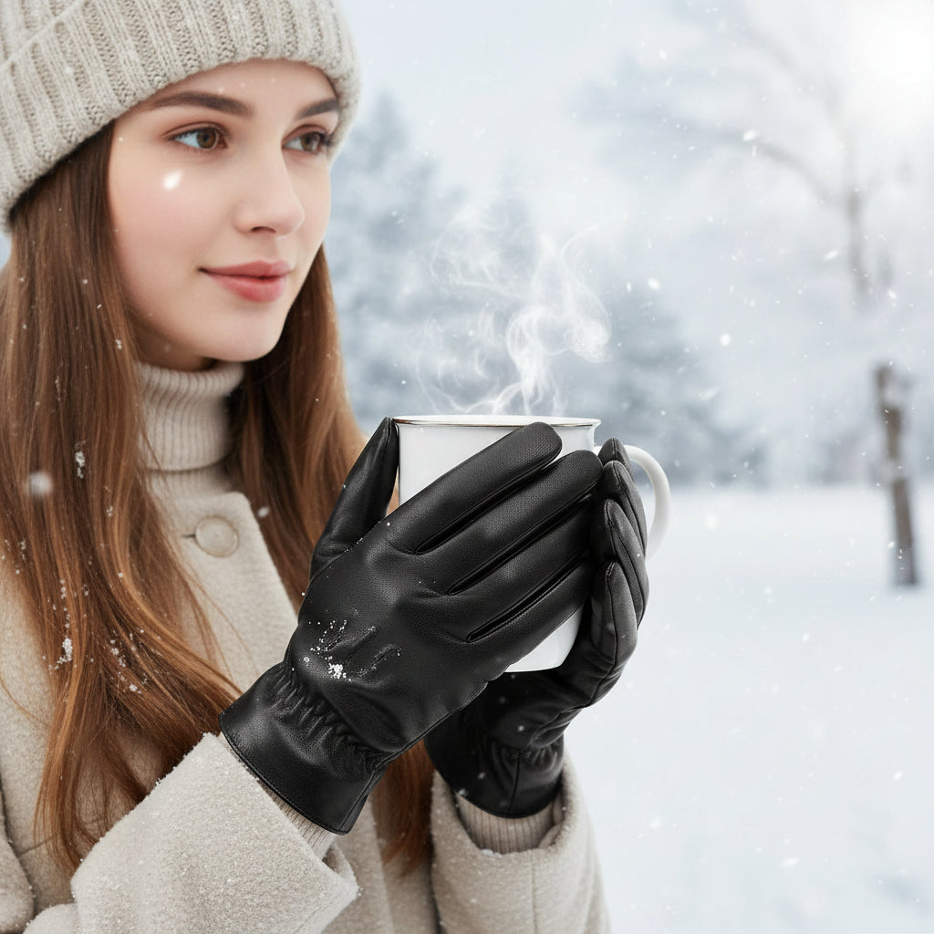 Unisex Leather Winter Gloves – Windproof and Warm-Bon Voyage Vintage