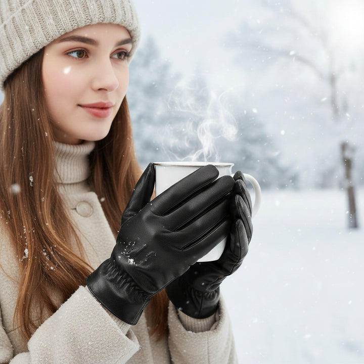 Unisex Leather Winter Gloves – Windproof and Warm-Bon Voyage Vintage