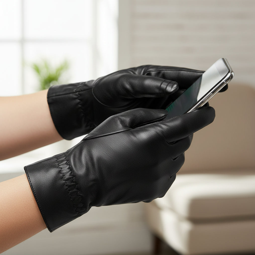 Unisex Leather Winter Gloves – Windproof and Warm-Bon Voyage Vintage