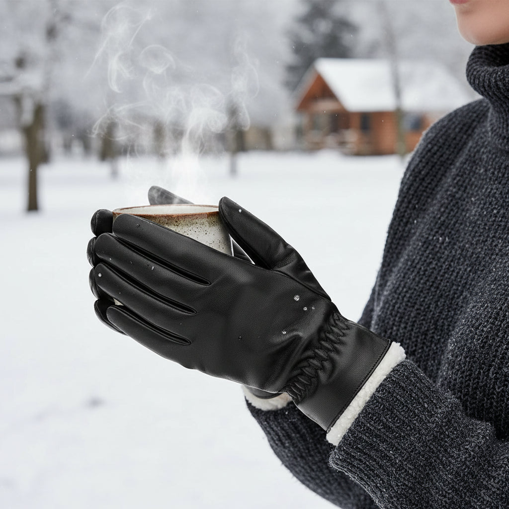 Unisex Leather Winter Gloves – Windproof and Warm-Bon Voyage Vintage