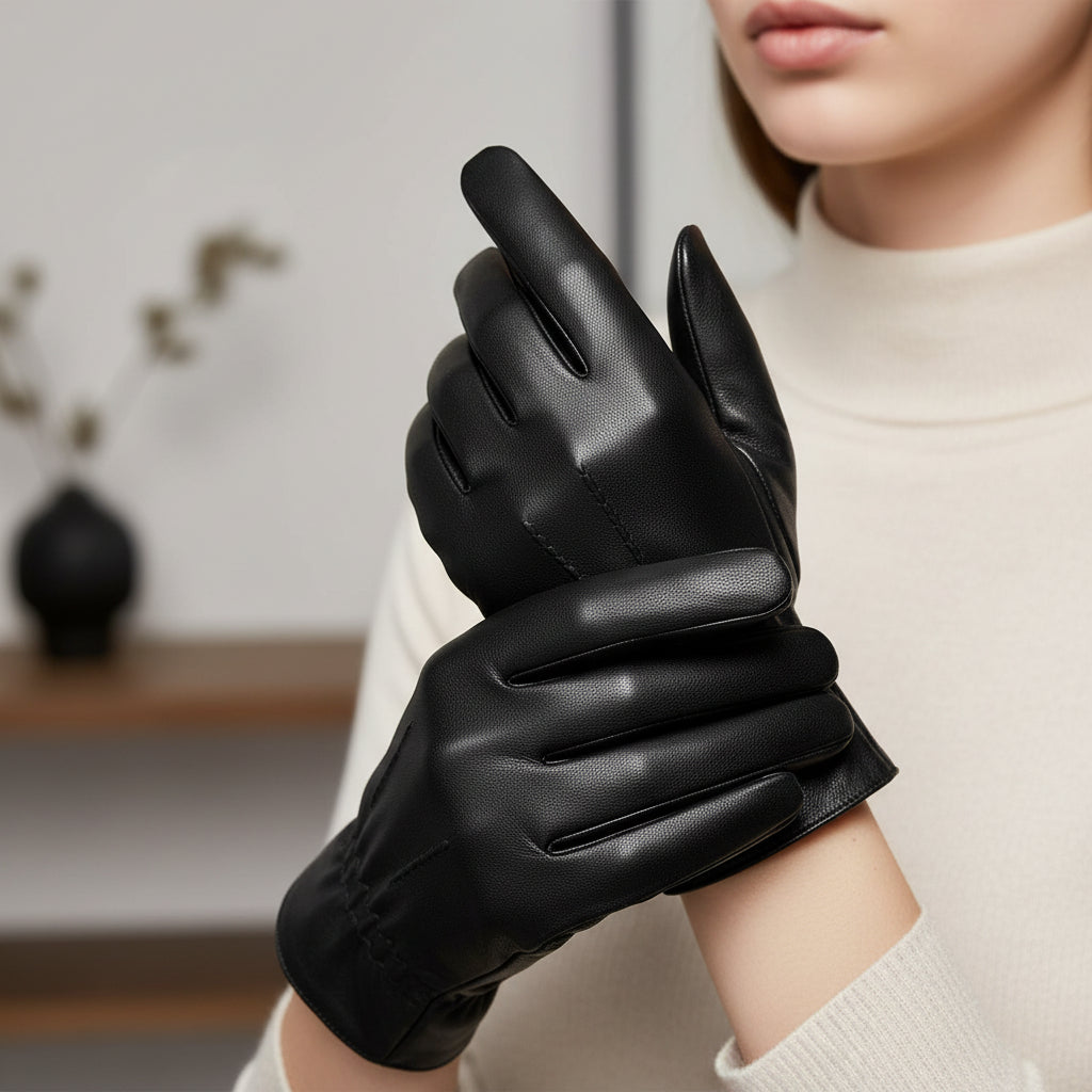 Unisex Leather Winter Gloves – Windproof and Warm-Bon Voyage Vintage