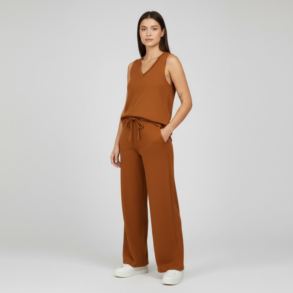 V-neck Vest and Casual Pants Set for Women-Bon Voyage Vintage