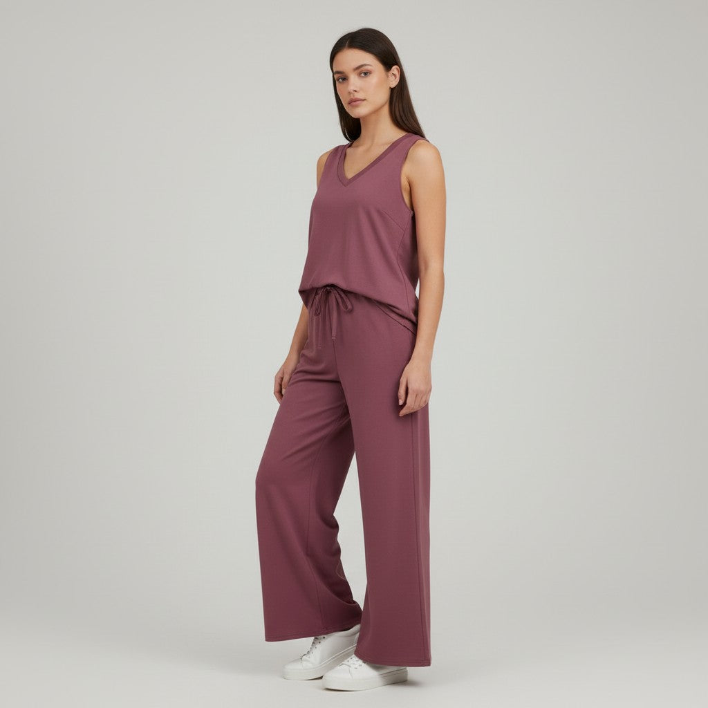 V-neck Vest and Casual Pants Set for Women-Bon Voyage Vintage
