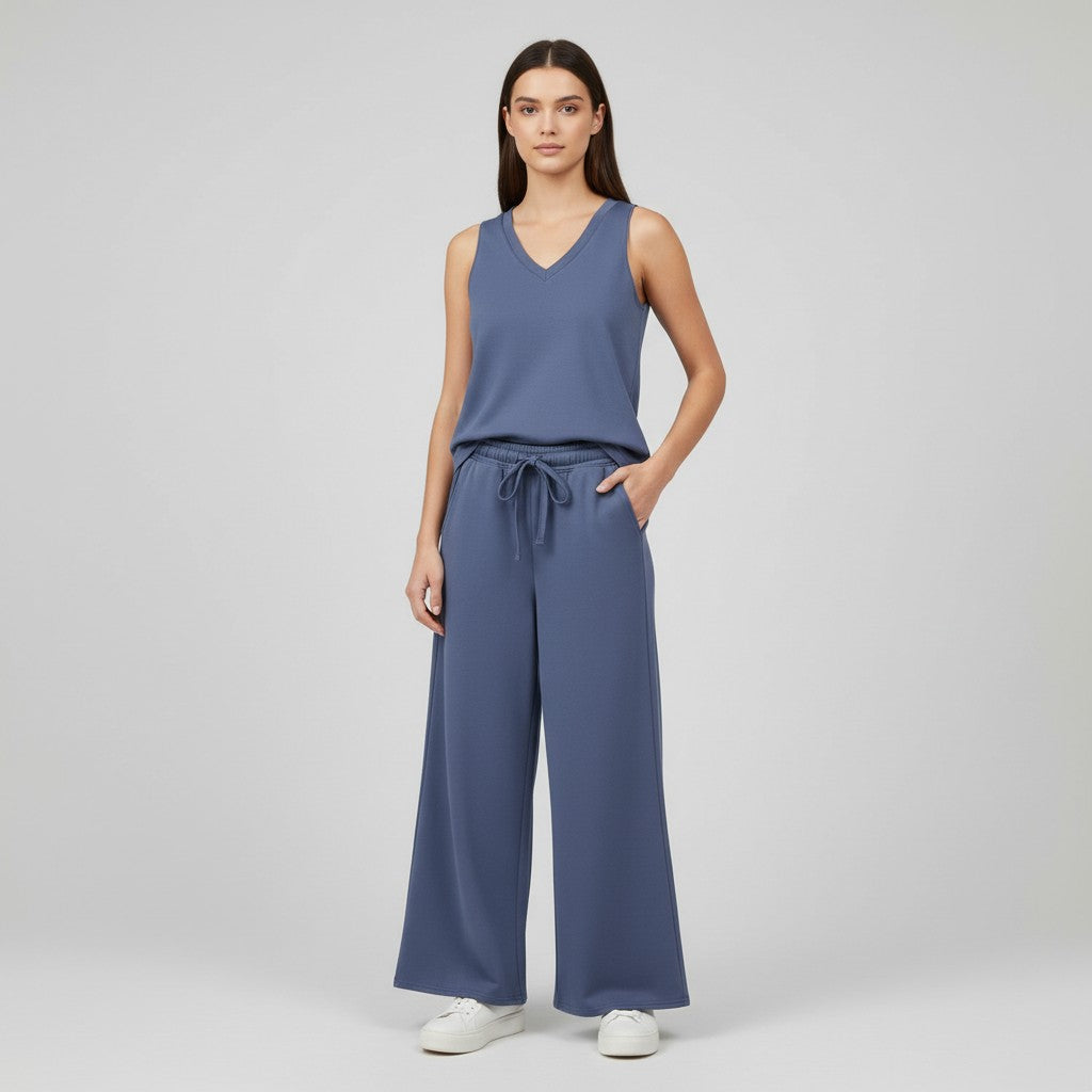 V-neck Vest and Casual Pants Set for Women-Bon Voyage Vintage