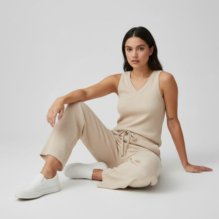 V-neck Vest and Casual Pants Set for Women-Bon Voyage Vintage