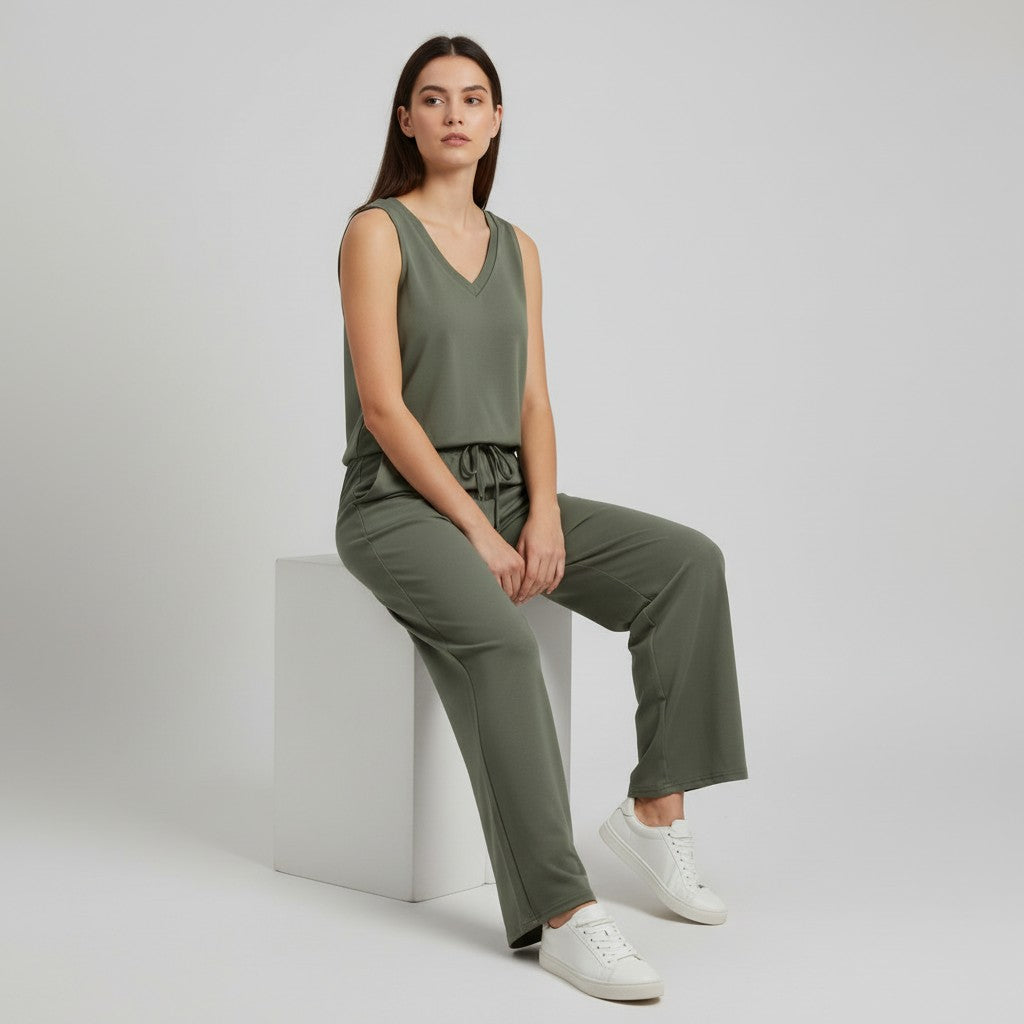 V-neck Vest and Casual Pants Set for Women-Bon Voyage Vintage