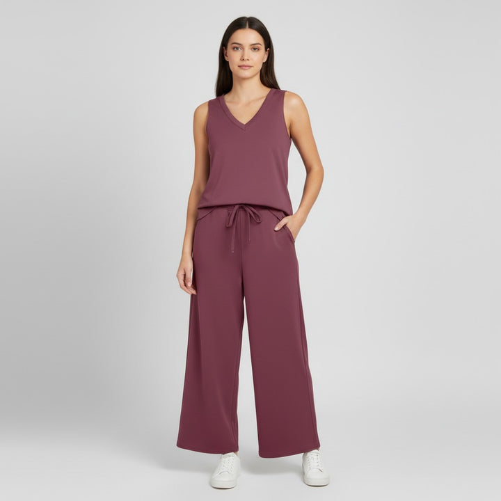 V-neck Vest and Casual Pants Set for Women-Bon Voyage Vintage