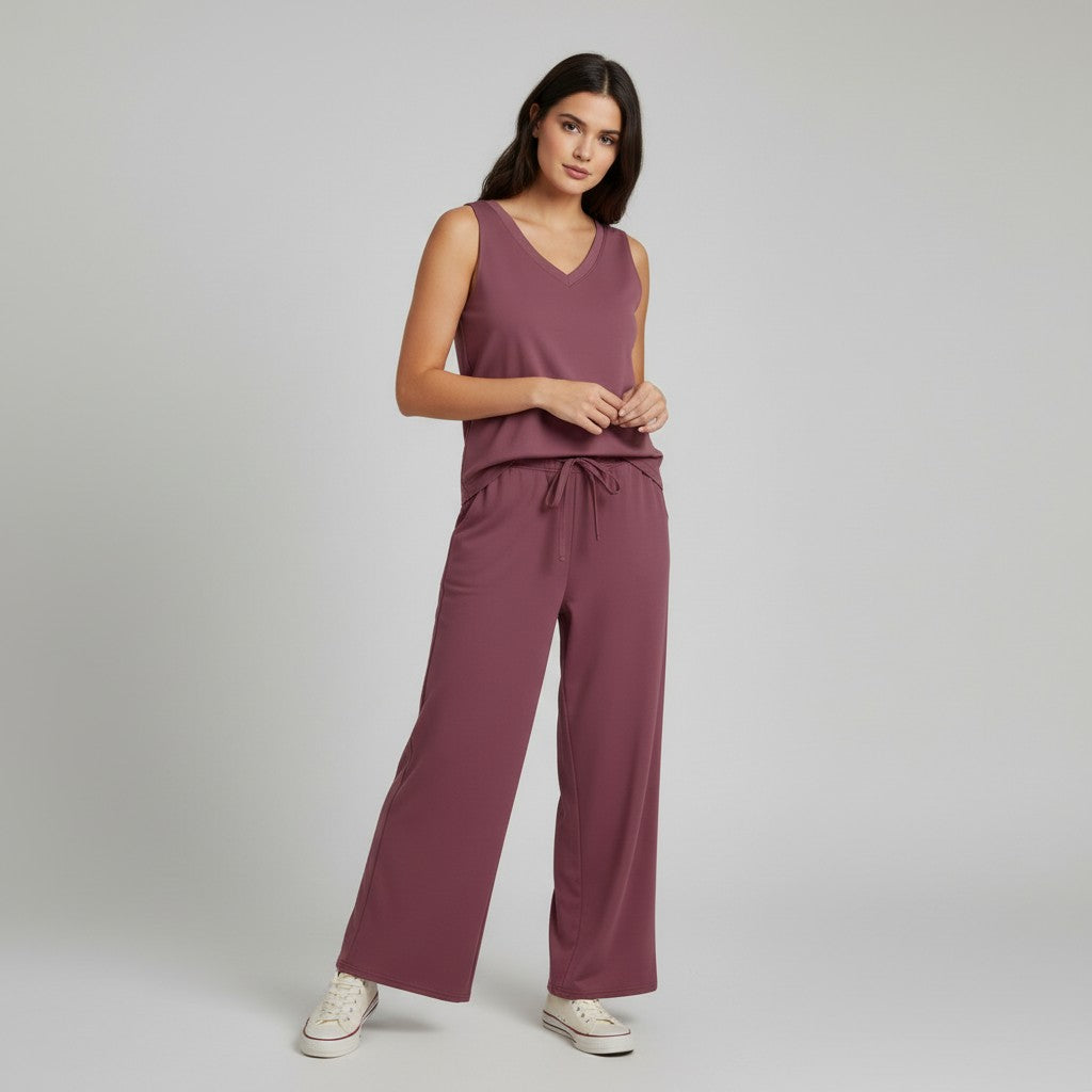 V-neck Vest and Casual Pants Set for Women-Bon Voyage Vintage