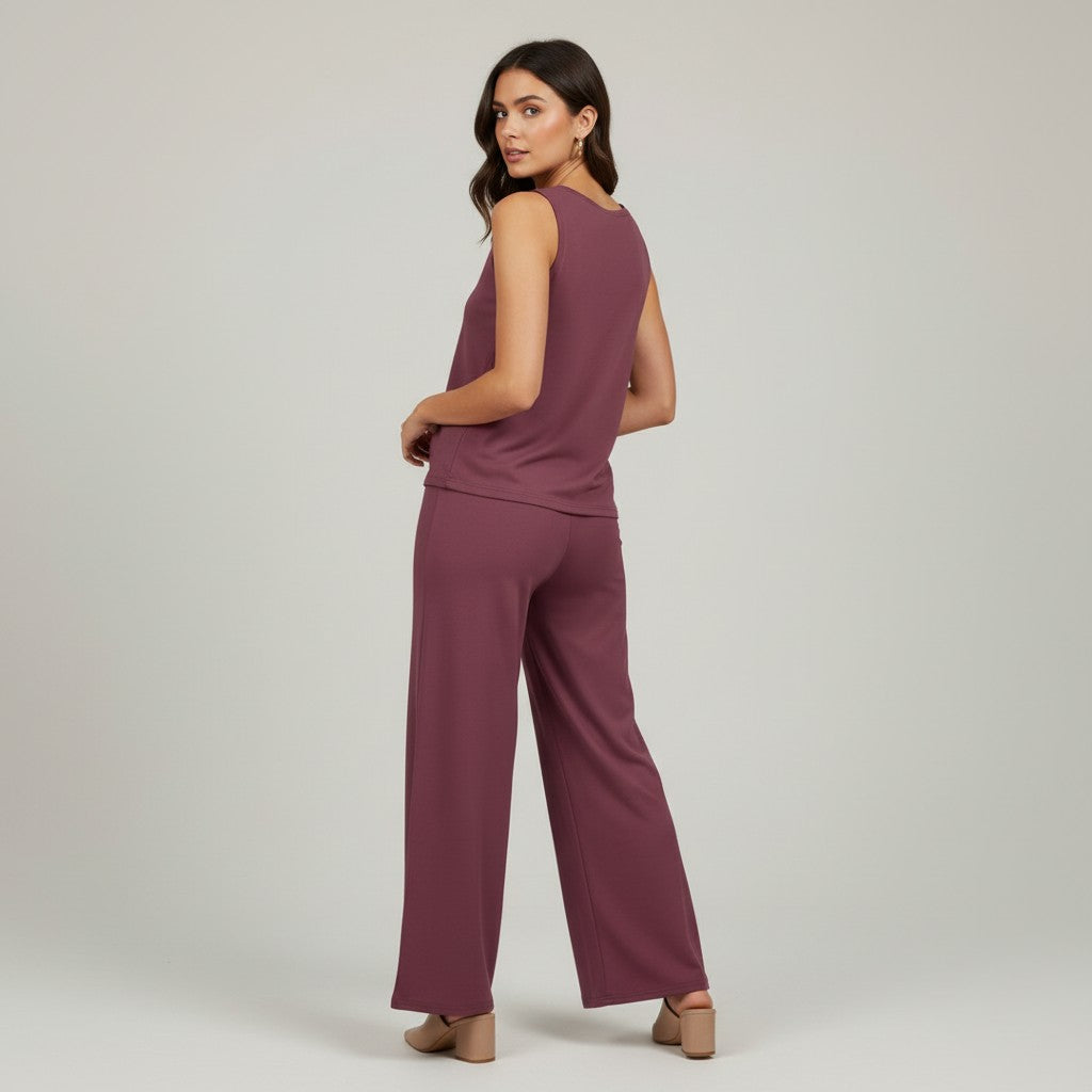 V-neck Vest and Casual Pants Set for Women-Bon Voyage Vintage