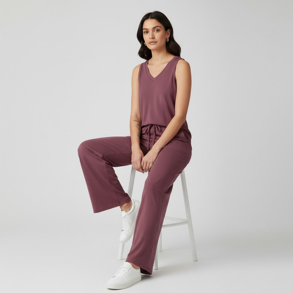 V-neck Vest and Casual Pants Set for Women-Bon Voyage Vintage