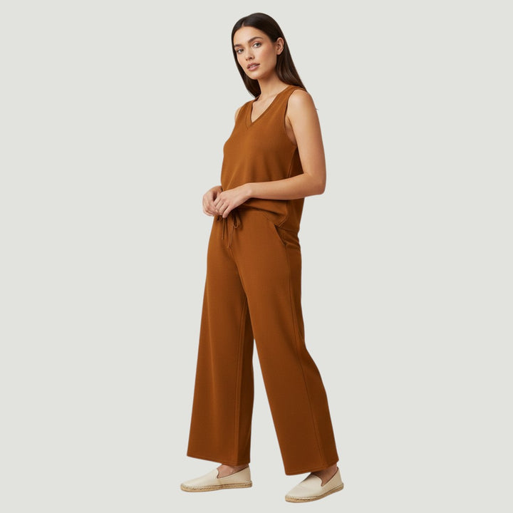 V-neck Vest and Casual Pants Set for Women-Bon Voyage Vintage