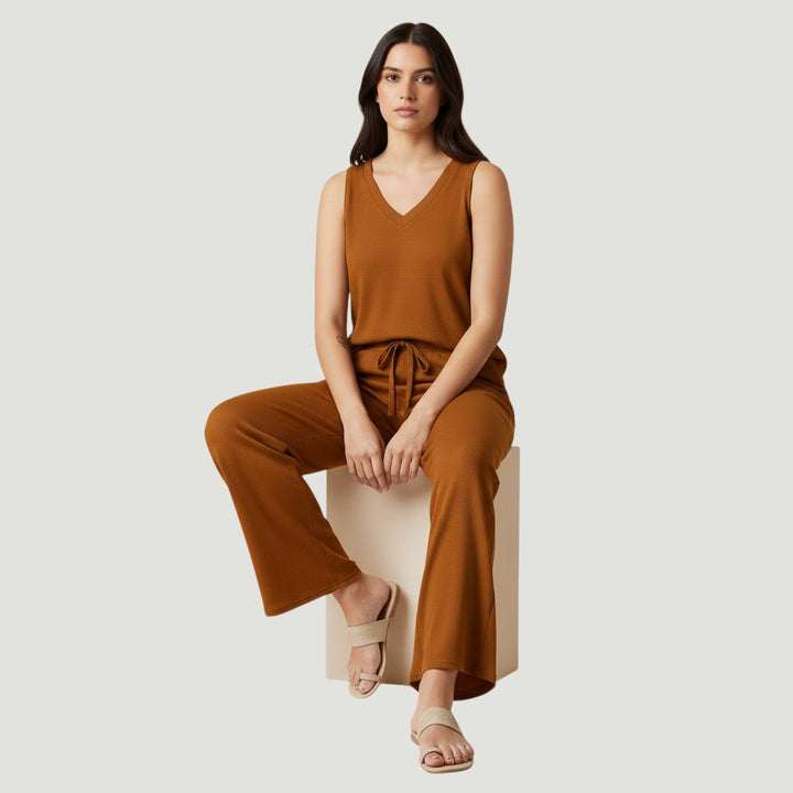 V-neck Vest and Casual Pants Set for Women-Bon Voyage Vintage