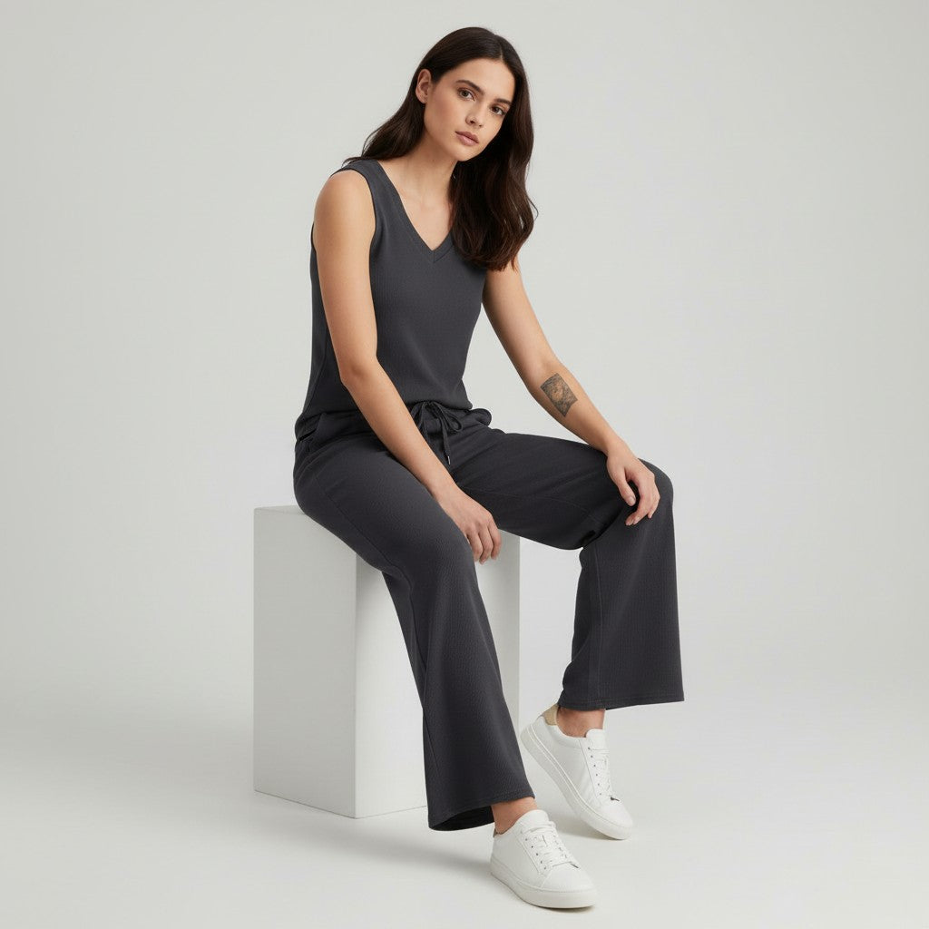 V-neck Vest and Casual Pants Set for Women-Bon Voyage Vintage