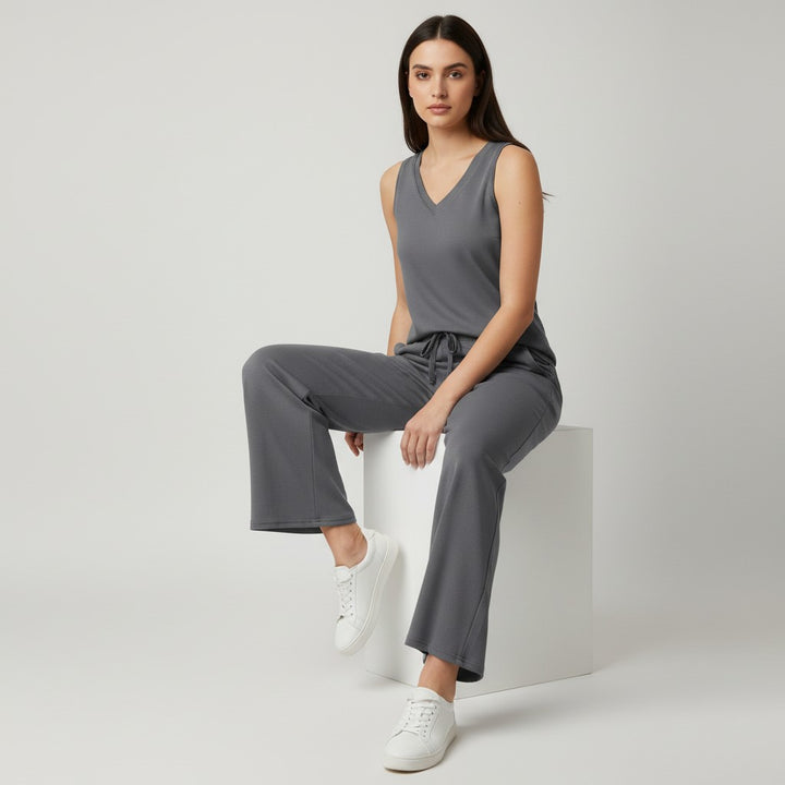 V-neck Vest and Casual Pants Set for Women-Bon Voyage Vintage