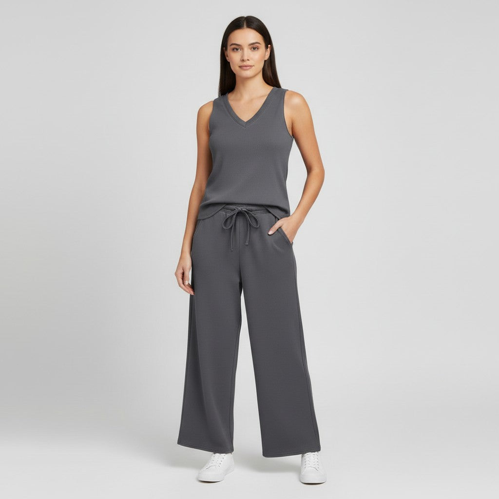 V-neck Vest and Casual Pants Set for Women-Bon Voyage Vintage