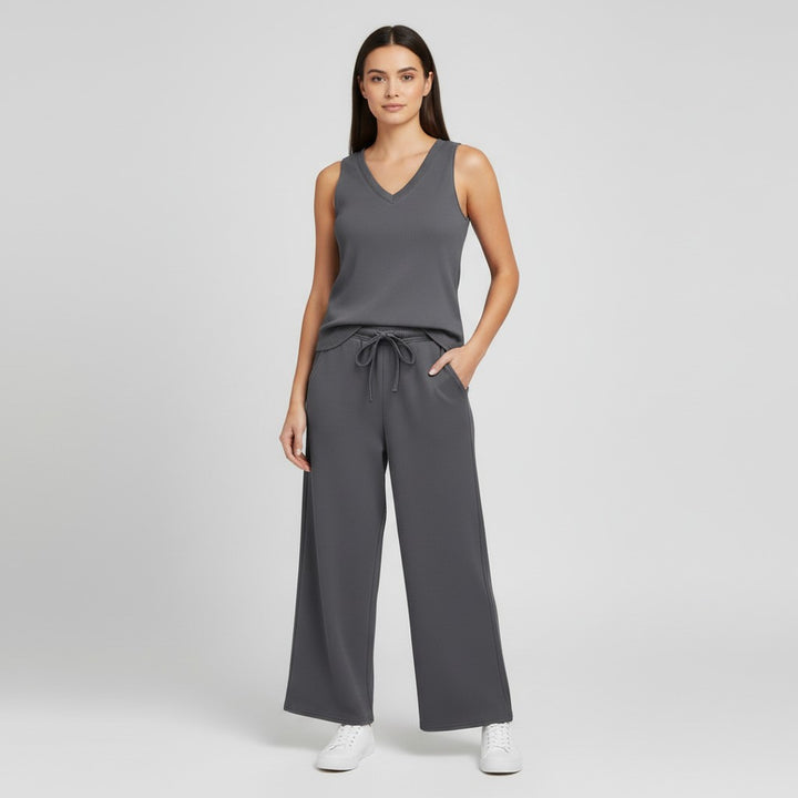 V-neck Vest and Casual Pants Set for Women-Bon Voyage Vintage