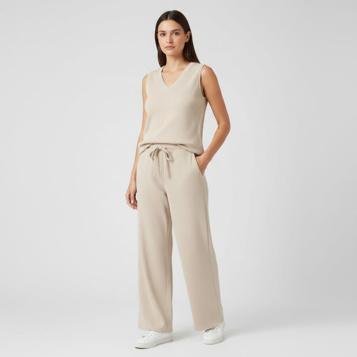 V-neck Vest and Casual Pants Set for Women-Bon Voyage Vintage