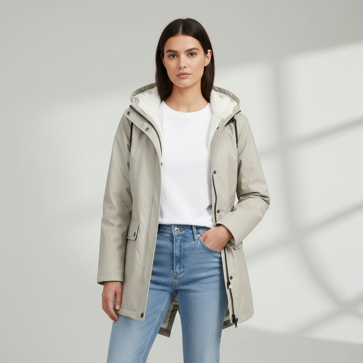 Waterproof Hooded Trench Coat Fleece-Lined Mid-Length Jacket-Bon Voyage Vintage
