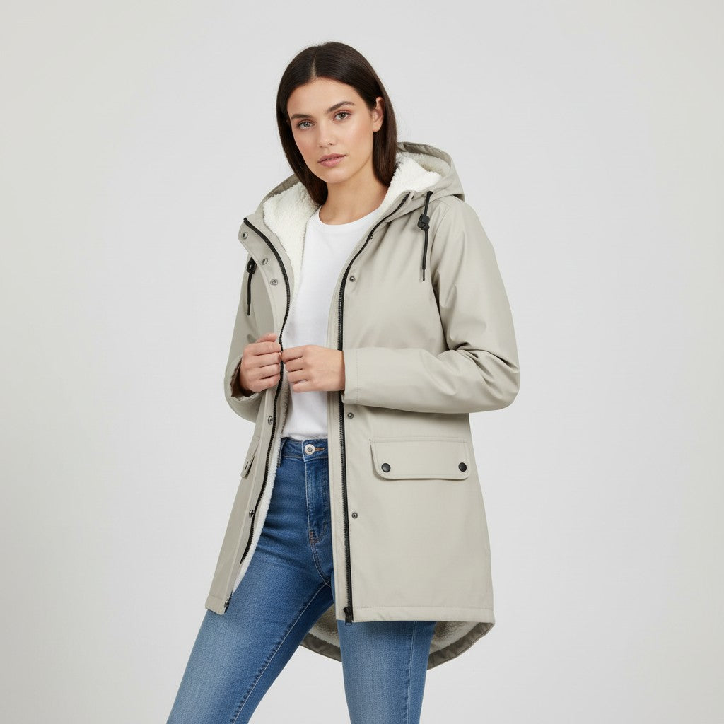 Waterproof Hooded Trench Coat Fleece-Lined Mid-Length Jacket-Bon Voyage Vintage