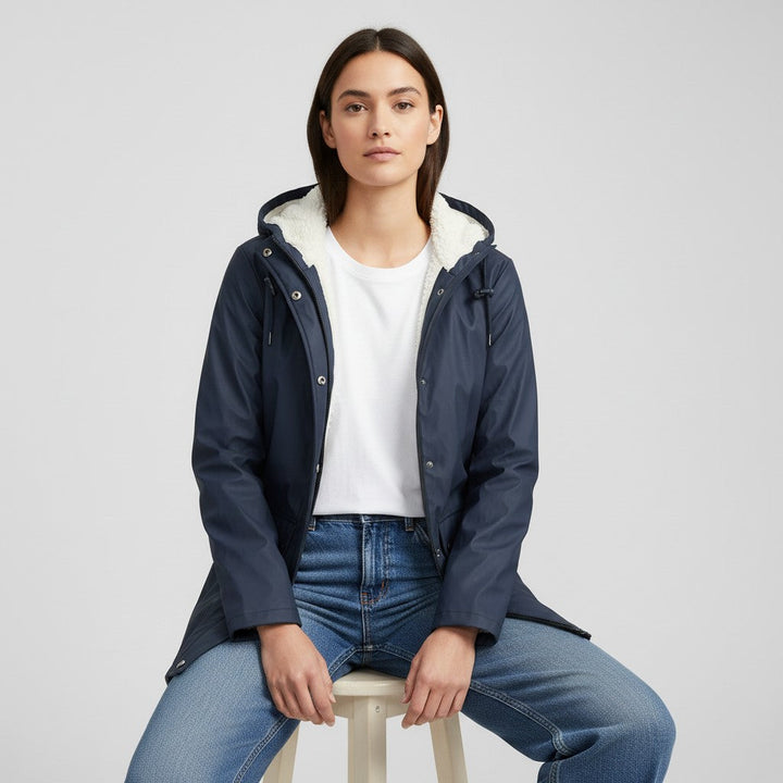 Waterproof Hooded Trench Coat Fleece-Lined Mid-Length Jacket-Bon Voyage Vintage