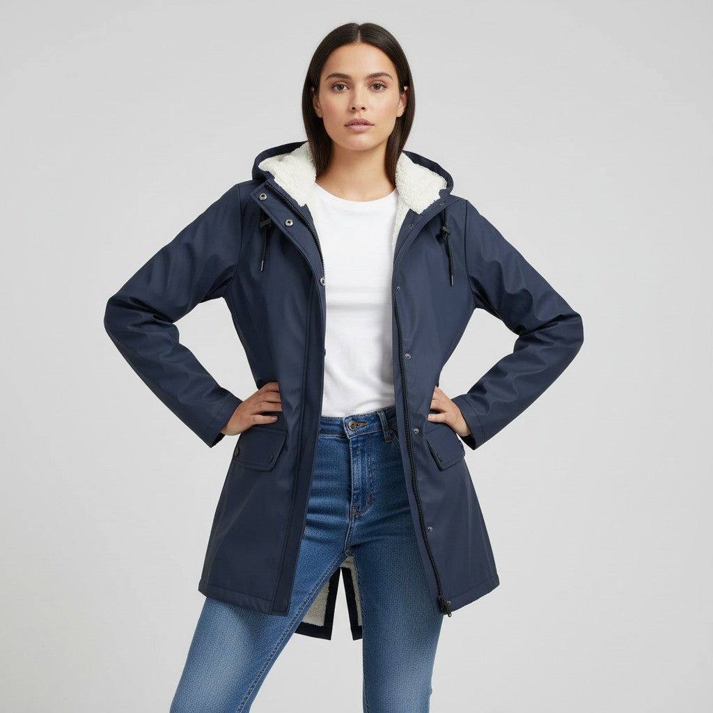 Waterproof Hooded Trench Coat Fleece-Lined Mid-Length Jacket-Bon Voyage Vintage