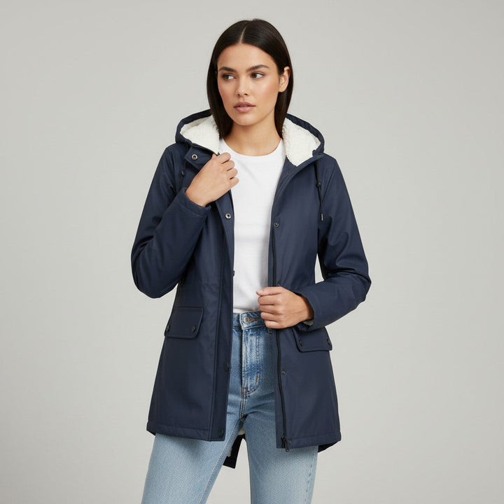 Waterproof Hooded Trench Coat Fleece-Lined Mid-Length Jacket-Bon Voyage Vintage