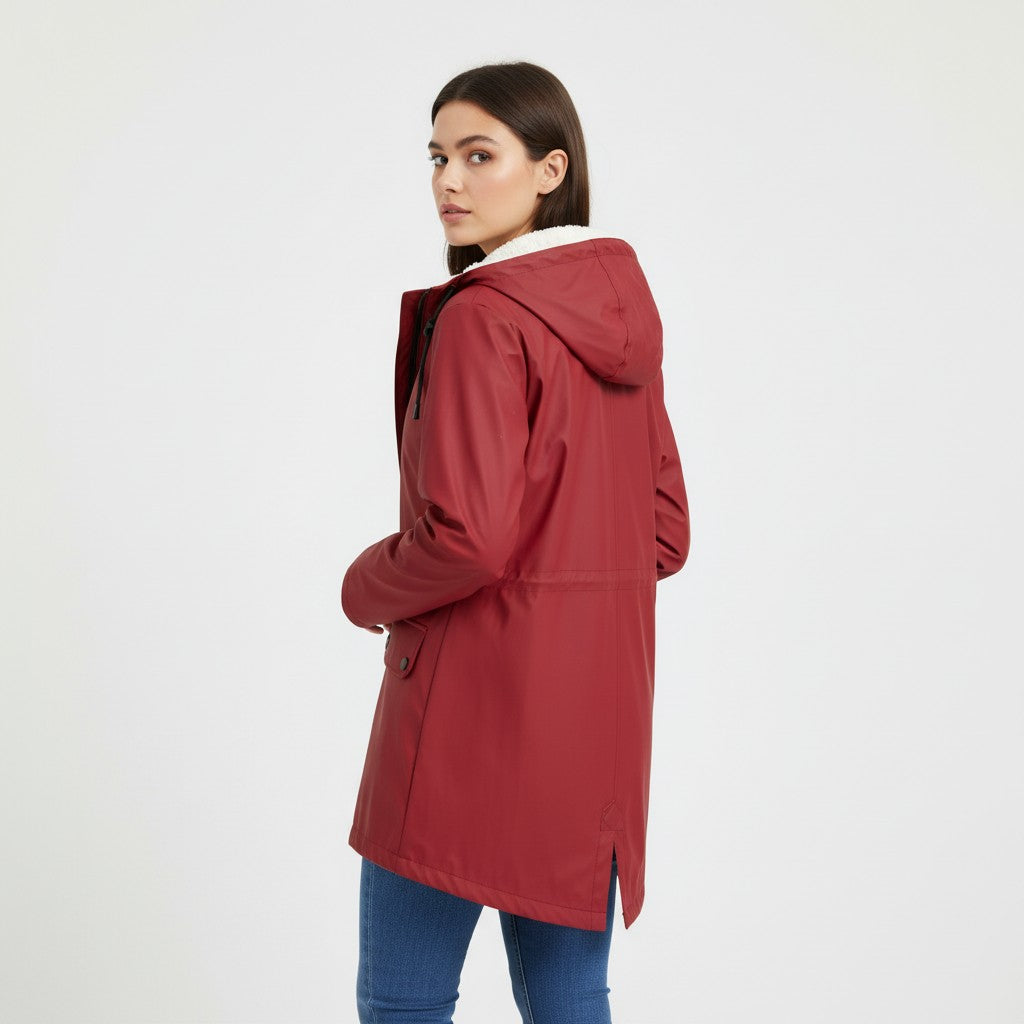 Waterproof Hooded Trench Coat Fleece-Lined Mid-Length Jacket-Bon Voyage Vintage