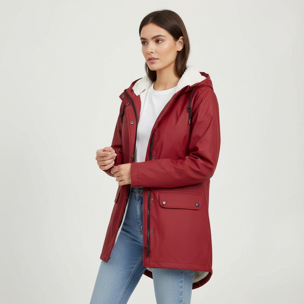 Waterproof Hooded Trench Coat Fleece-Lined Mid-Length Jacket-Bon Voyage Vintage